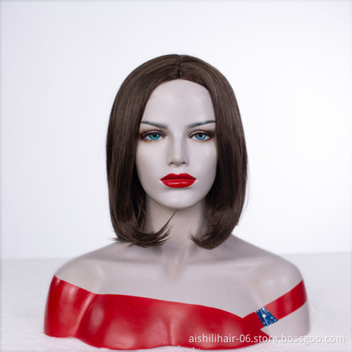 Wholesale heat resistant brown bob wig 8 inch synthetic hair wig for women